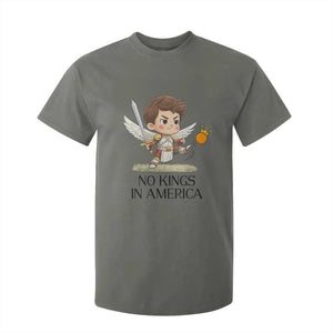 No Kings In America T Shirt For Kid Funny Saint Michael Kicking Crown TS12 Military Green Print Your Wear