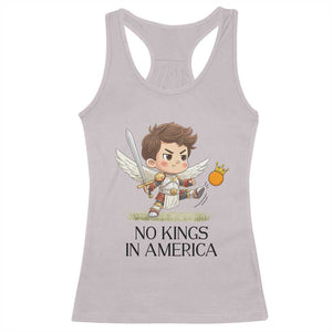 No Kings In America Racerback Tank Top Funny Saint Michael Kicking Crown TS12 Ice Gray Print Your Wear