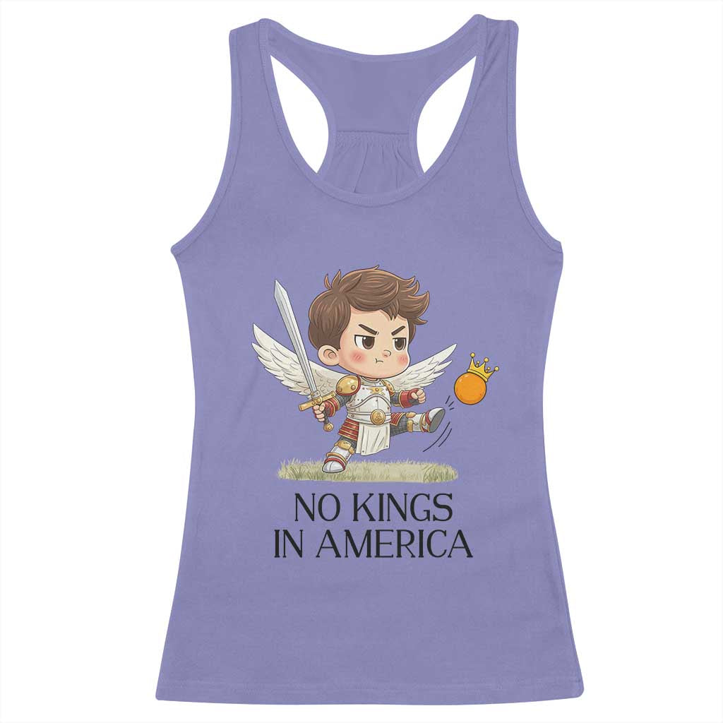 No Kings In America Racerback Tank Top Funny Saint Michael Kicking Crown TS12 Violet Print Your Wear