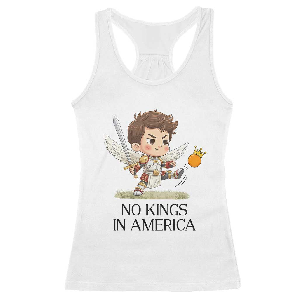 No Kings In America Racerback Tank Top Funny Saint Michael Kicking Crown TS12 White Print Your Wear