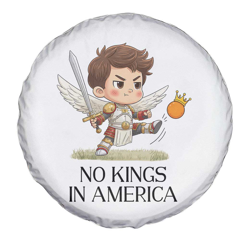 No Kings In America Spare Tire Cover Funny Saint Michael Kicking Crown TS12 Print Your Wear