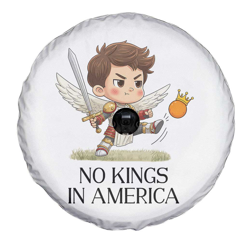 No Kings In America Spare Tire Cover Funny Saint Michael Kicking Crown TS12 Print Your Wear