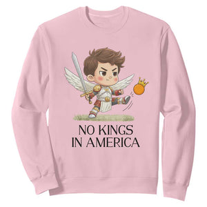 No Kings In America Sweatshirt Funny Saint Michael Kicking Crown TS12 Light Pink Print Your Wear