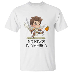 No Kings In America T Shirt Funny Saint Michael Kicking Crown TS12 White Print Your Wear