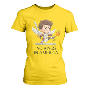 No Kings In America T Shirt For Women Funny Saint Michael Kicking Crown TS12 Daisy Print Your Wear