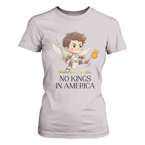 No Kings In America T Shirt For Women Funny Saint Michael Kicking Crown TS12 Ice Gray Print Your Wear