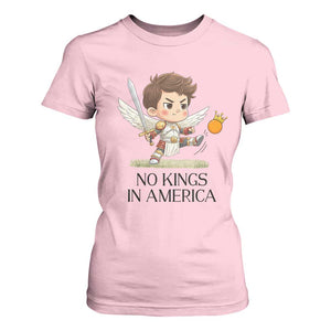 No Kings In America T Shirt For Women Funny Saint Michael Kicking Crown TS12 Light Pink Print Your Wear