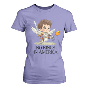 No Kings In America T Shirt For Women Funny Saint Michael Kicking Crown TS12 Violet Print Your Wear