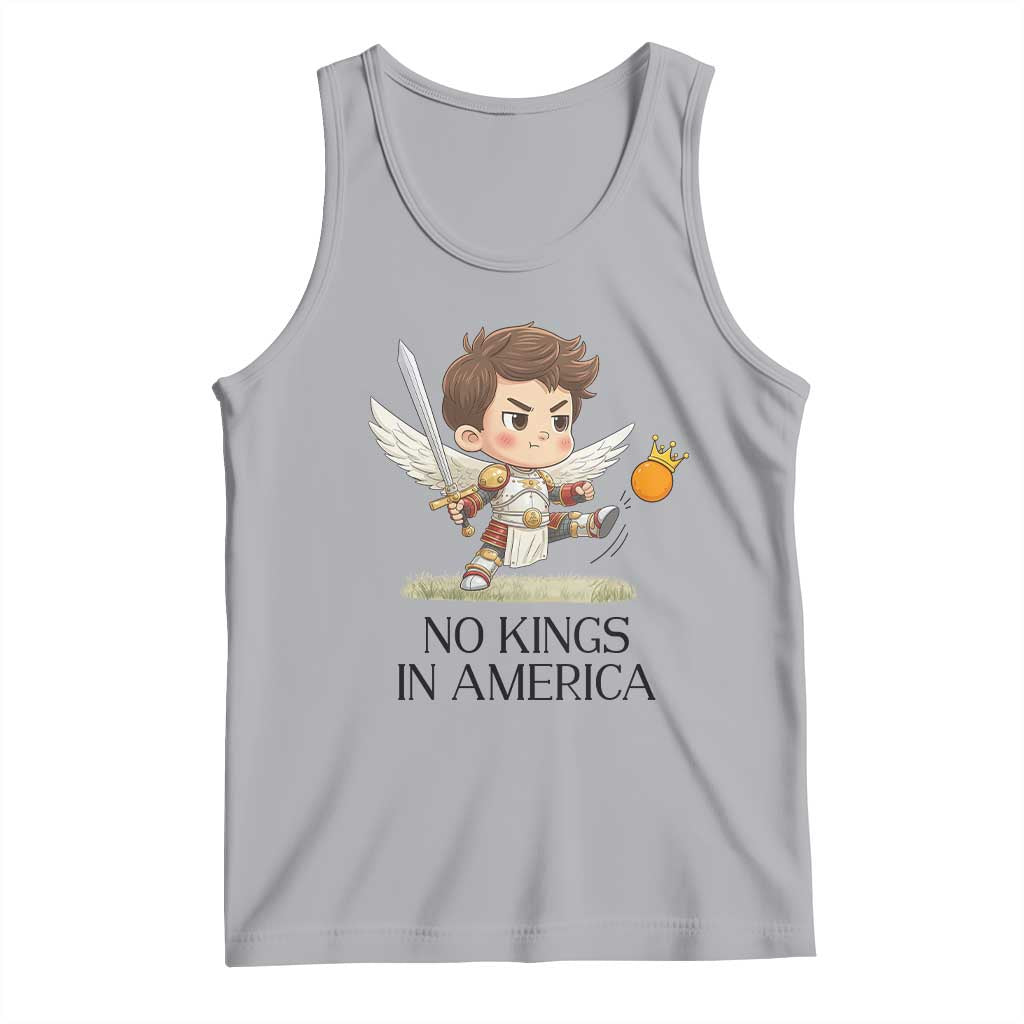 No Kings In America Tank Top Funny Saint Michael Kicking Crown TS12 Athletic Heather Print Your Wear