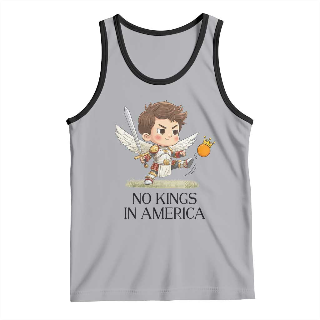 No Kings In America Tank Top Funny Saint Michael Kicking Crown TS12 Athletic Heather Black Print Your Wear