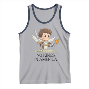 No Kings In America Tank Top Funny Saint Michael Kicking Crown TS12 Athletic Heather Navy Print Your Wear
