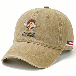No Kings In America Washed Cotton Baseball Cap Funny Saint Michael Kicking Crown TS12 Print Your Wear