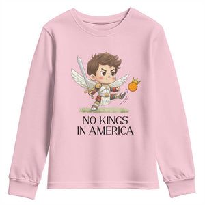 No Kings In America Youth Sweatshirt Funny Saint Michael Kicking Crown TS12 Light Pink Print Your Wear