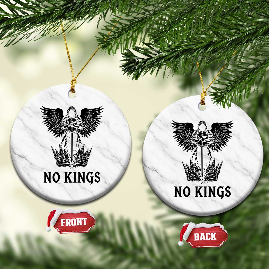 No Kings Ceramic Ornament St Michael Archangel Victory Over Tyranny TS12 1pc White Marble Print Your Wear
