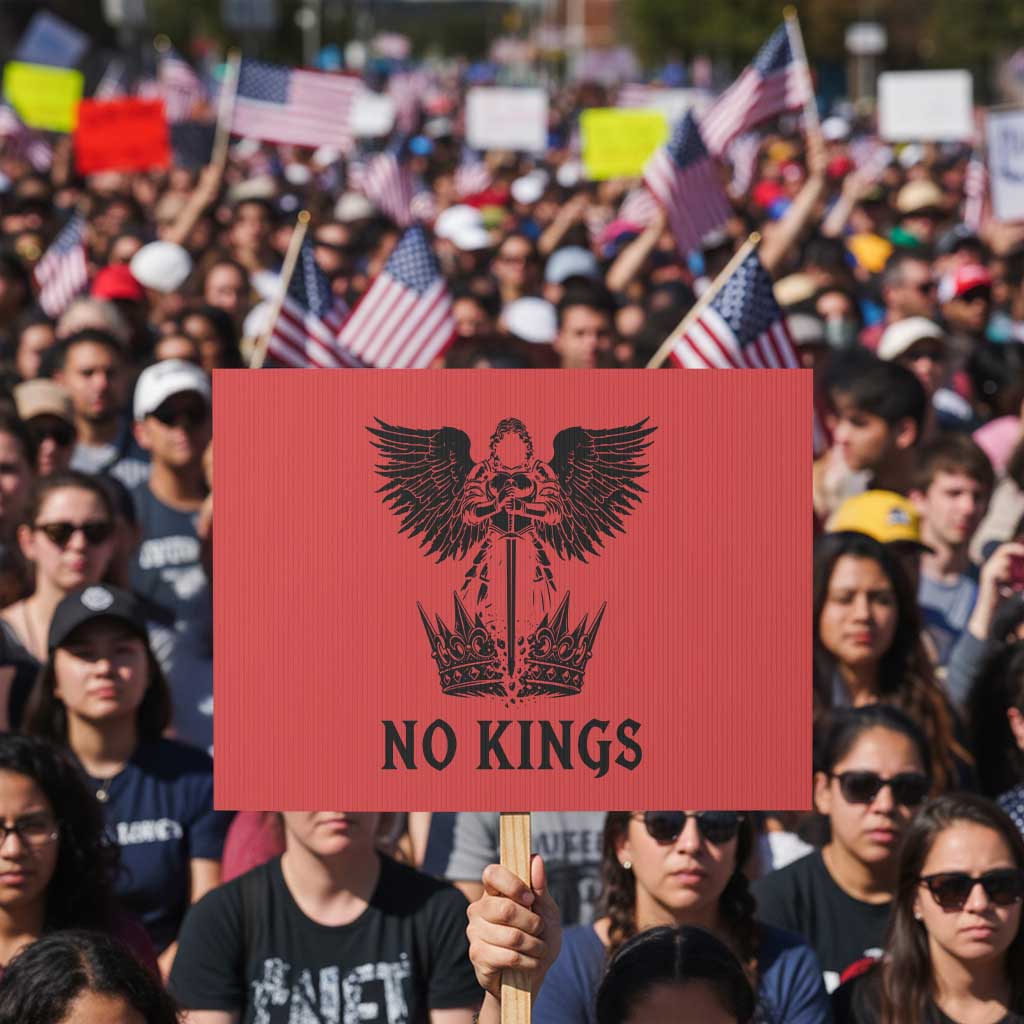 No Kings Protest Sign St Michael Archangel Victory Over Tyranny TS12 Horizontal 18