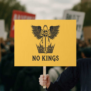 No Kings Protest Sign St Michael Archangel Victory Over Tyranny TS12 Horizontal 18" × 24" Yellow Print Your Wear