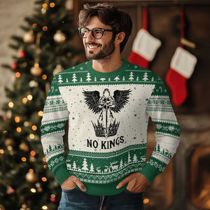 No Kings Ugly Christmas Sweater St Michael Archangel Victory Over Tyranny TS12 Beige Green Print Your Wear