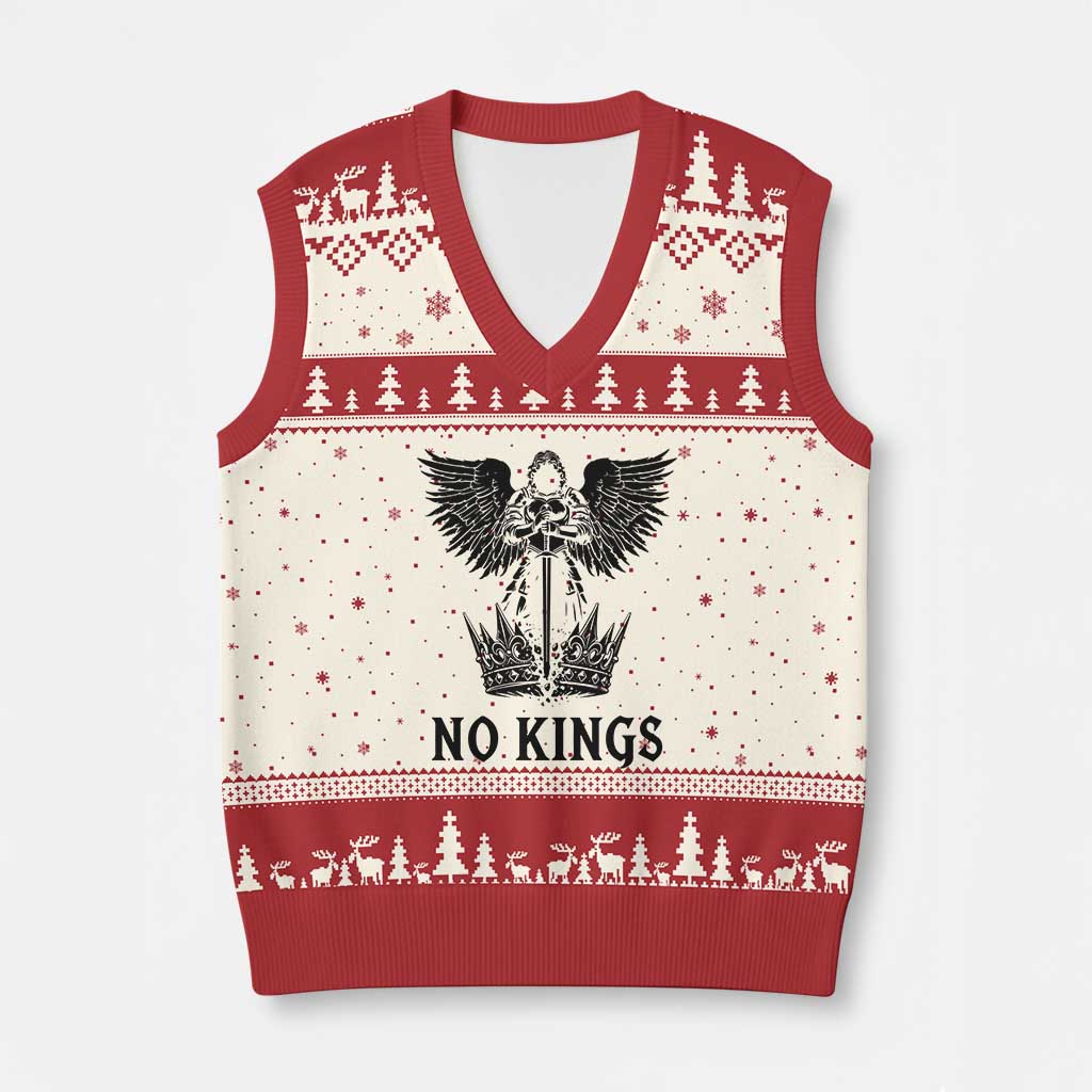 No Kings V-Neck Knit Sweater Vest St Michael Archangel Victory Over Tyranny TS12 Beige Red Print Your Wear