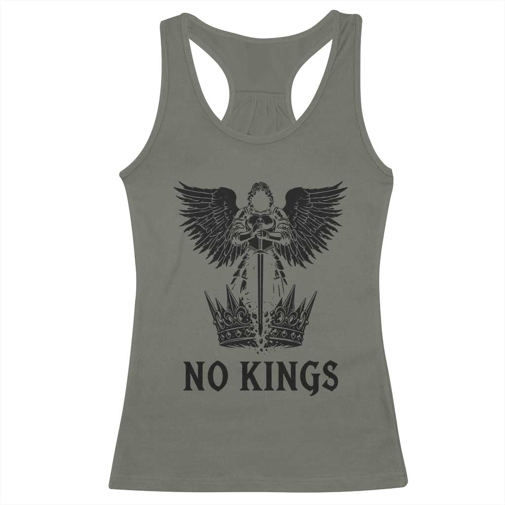 No Kings Racerback Tank Top St Michael Archangel Victory Over Tyranny TS12 Military Green Print Your Wear