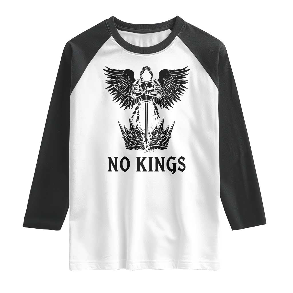 No Kings Raglan Shirt St Michael Archangel Victory Over Tyranny TS12 White Black Print Your Wear