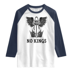 No Kings Raglan Shirt St Michael Archangel Victory Over Tyranny TS12 White Navy Print Your Wear