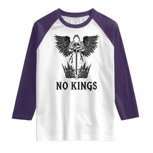 No Kings Raglan Shirt St Michael Archangel Victory Over Tyranny TS12 White Purple Print Your Wear