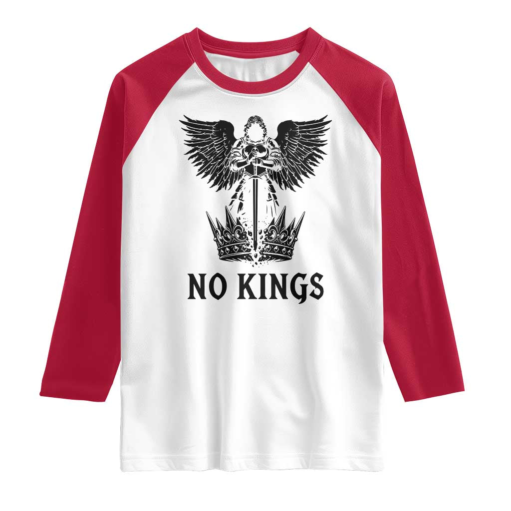 No Kings Raglan Shirt St Michael Archangel Victory Over Tyranny TS12 White Red Print Your Wear