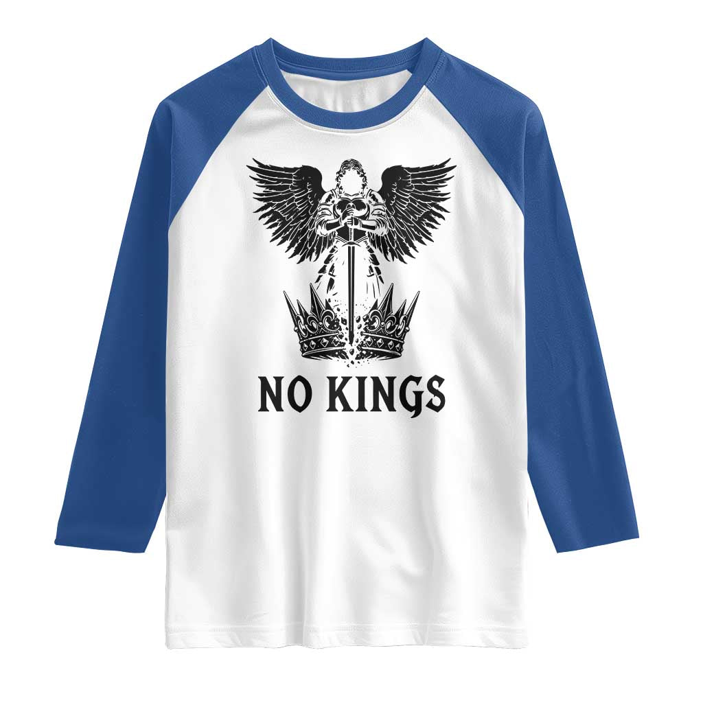 No Kings Raglan Shirt St Michael Archangel Victory Over Tyranny TS12 White Royal Print Your Wear