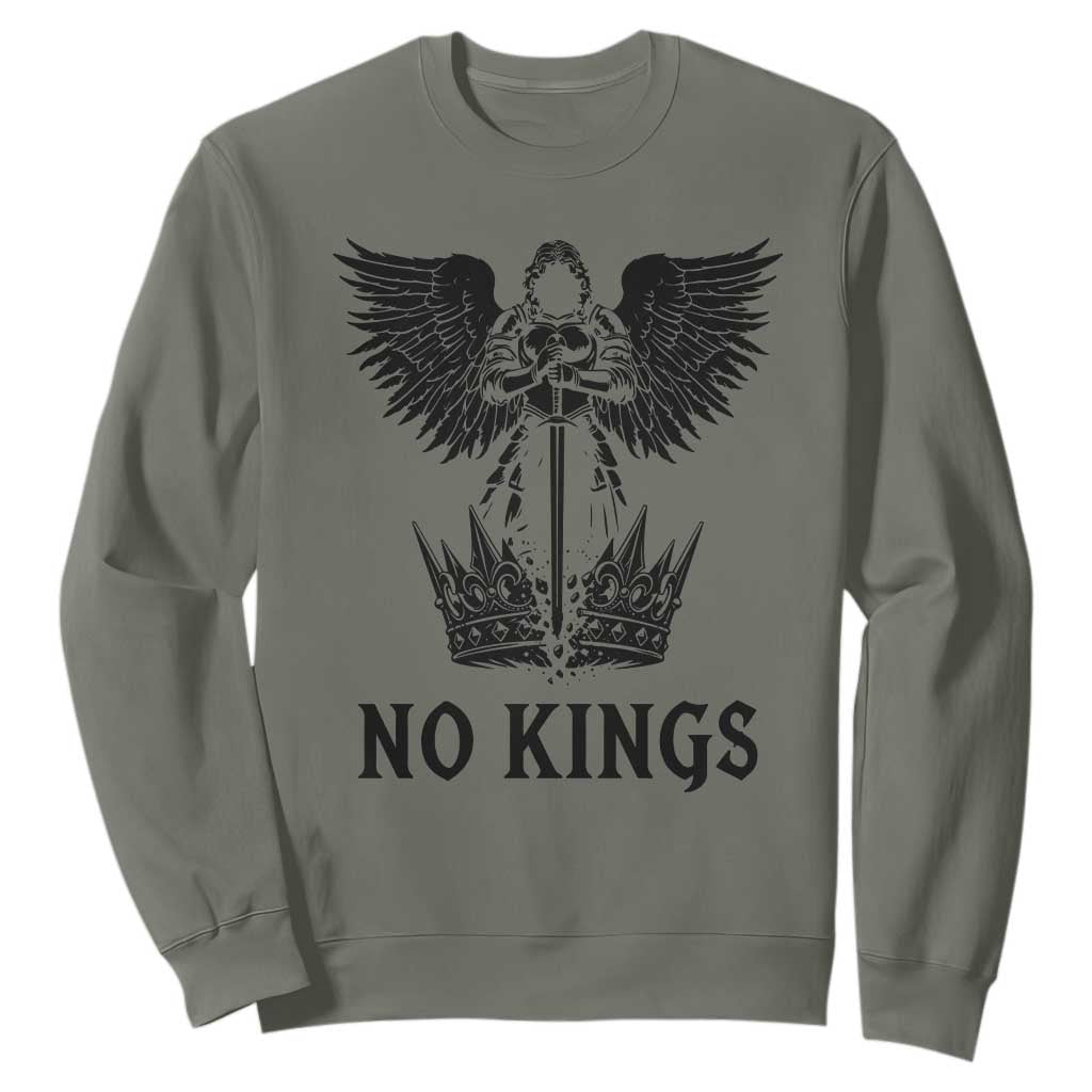 No Kings Sweatshirt St Michael Archangel Victory Over Tyranny TS12 Military Green Print Your Wear