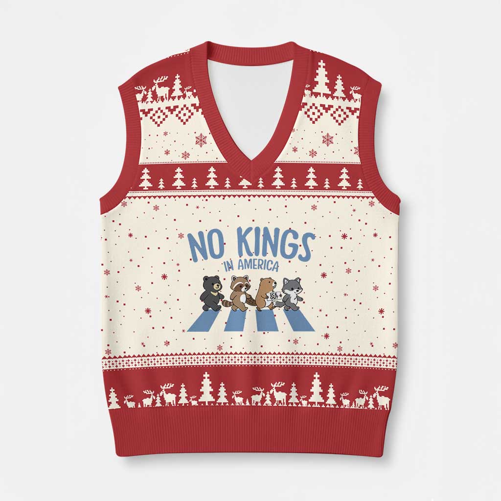 Funny No Kings Cute Forest Animals V-Neck Knit Sweater Vest Gift For Animal Lovers TS12 Beige Red Print Your Wear