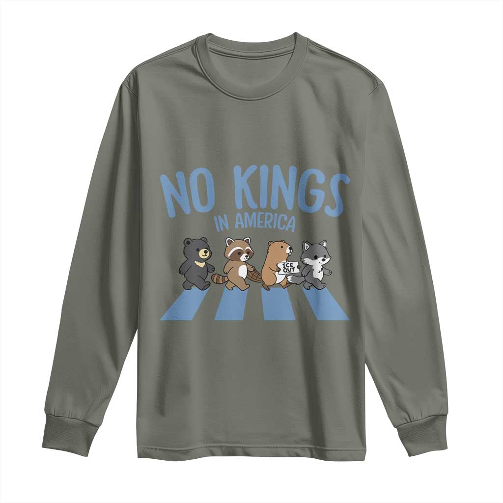 Funny No Kings Cute Forest Animals Long Sleeve Shirt Gift For Animal Lovers TS12 Military Green Print Your Wear