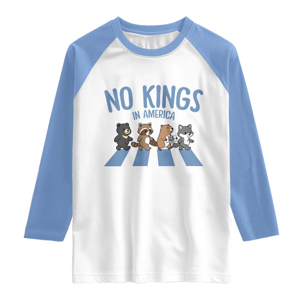 Funny No Kings Cute Forest Animals Raglan Shirt Gift For Animal Lovers TS12 White Carolina Blue Print Your Wear