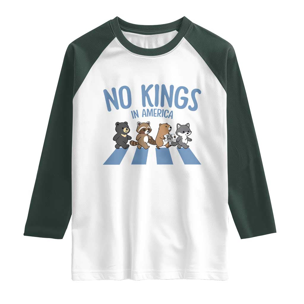 Funny No Kings Cute Forest Animals Raglan Shirt Gift For Animal Lovers TS12 White Dark Forest Green Print Your Wear