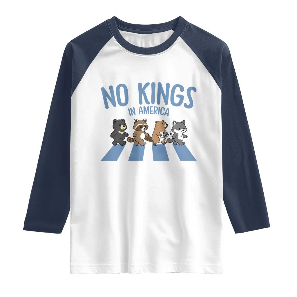 Funny No Kings Cute Forest Animals Raglan Shirt Gift For Animal Lovers TS12 White Navy Print Your Wear