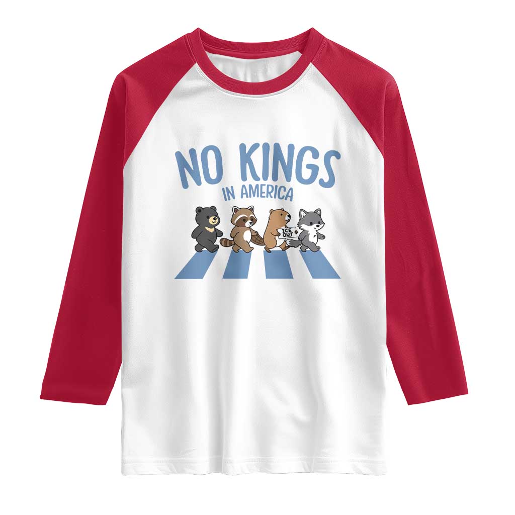 Funny No Kings Cute Forest Animals Raglan Shirt Gift For Animal Lovers TS12 White Red Print Your Wear