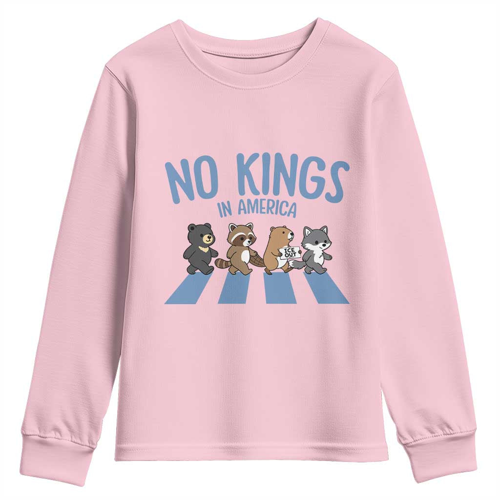 Funny No Kings Cute Forest Animals Youth Sweatshirt Gift For Animal Lovers TS12 Light Pink Print Your Wear