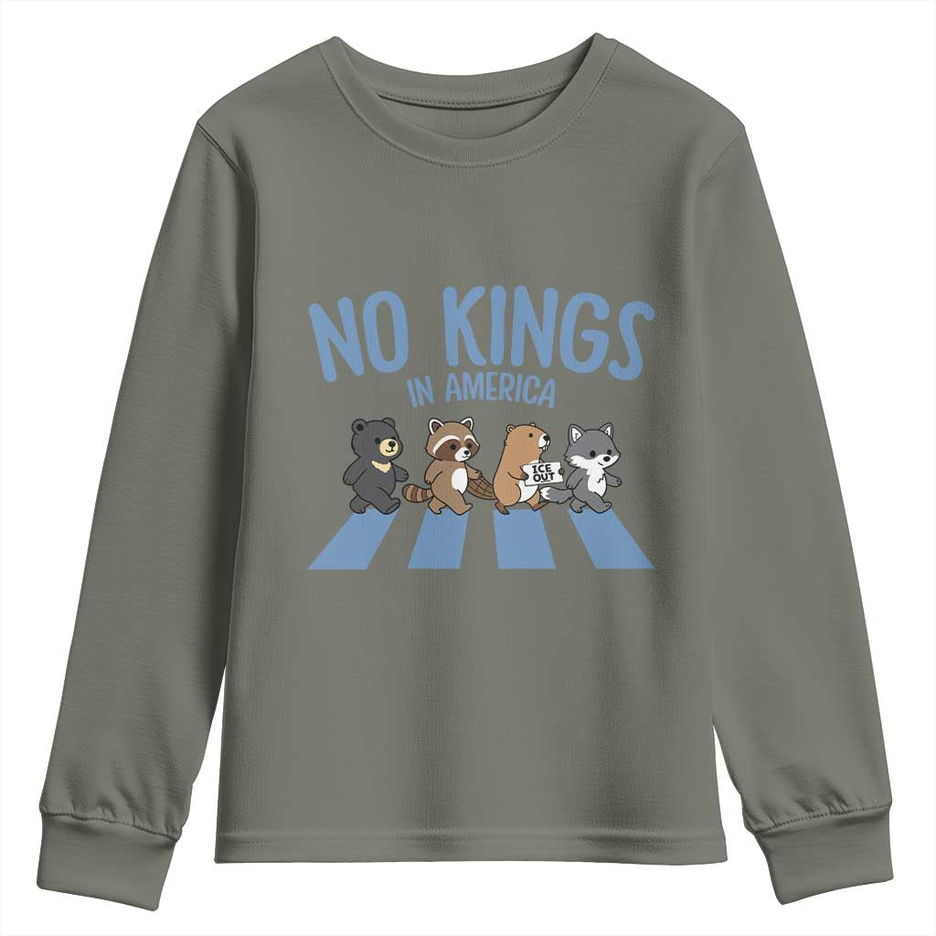 Funny No Kings Cute Forest Animals Youth Sweatshirt Gift For Animal Lovers TS12 Military Green Print Your Wear
