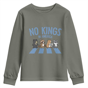 Funny No Kings Cute Forest Animals Youth Sweatshirt Gift For Animal Lovers TS12 Military Green Print Your Wear