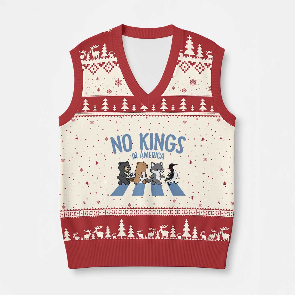 Funny Political No Kings In America V-Neck Knit Sweater Vest Gift For Animal Lovers TS12 Beige Red Print Your Wear
