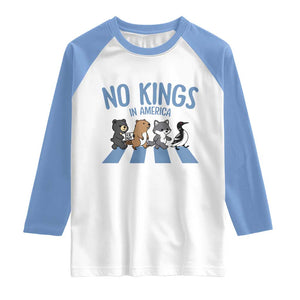 Funny Political No Kings In America Raglan Shirt Gift For Animal Lovers TS12 White Carolina Blue Print Your Wear