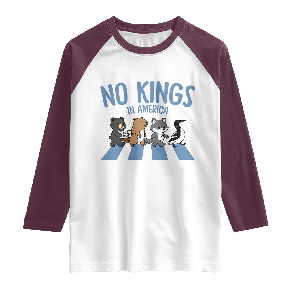 Funny Political No Kings In America Raglan Shirt Gift For Animal Lovers TS12 White Maroon Print Your Wear