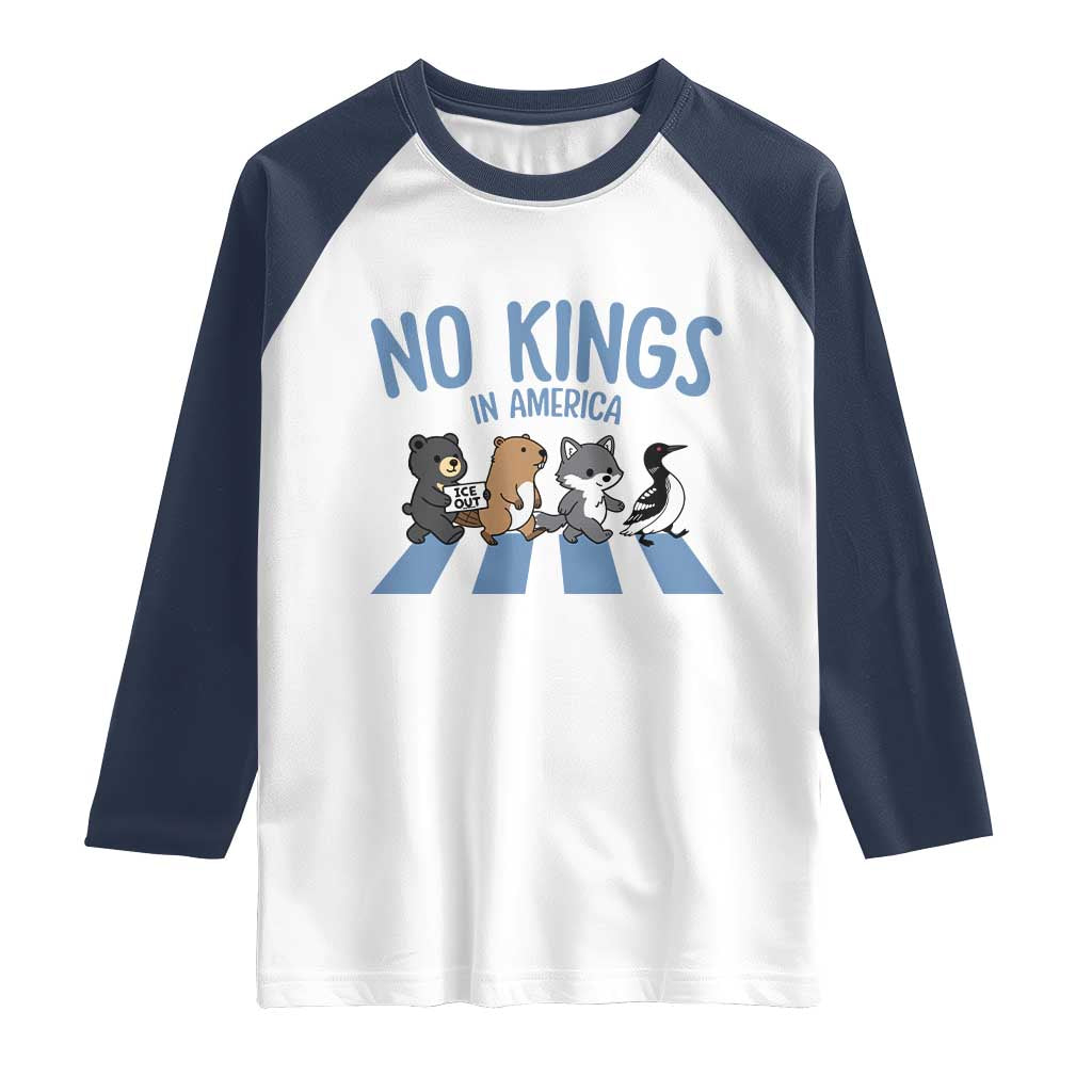 Funny Political No Kings In America Raglan Shirt Gift For Animal Lovers TS12 White Navy Print Your Wear
