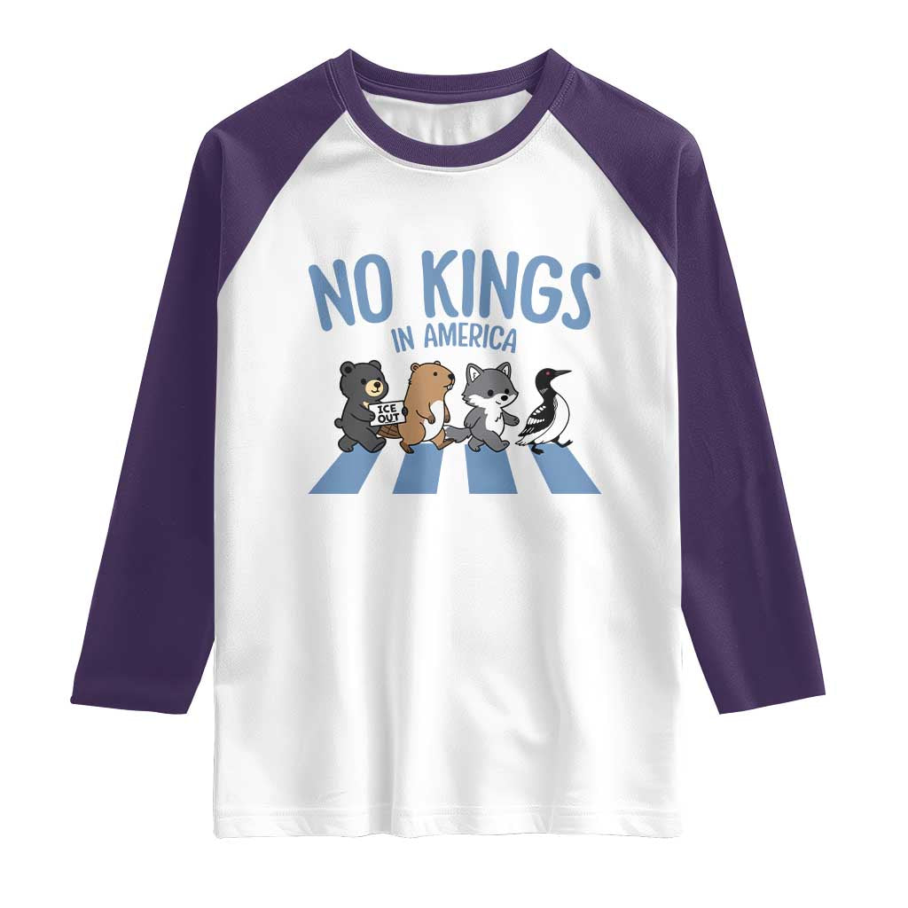 Funny Political No Kings In America Raglan Shirt Gift For Animal Lovers TS12 White Purple Print Your Wear