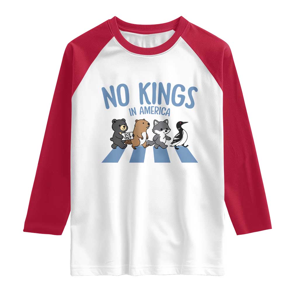 Funny Political No Kings In America Raglan Shirt Gift For Animal Lovers TS12 White Red Print Your Wear