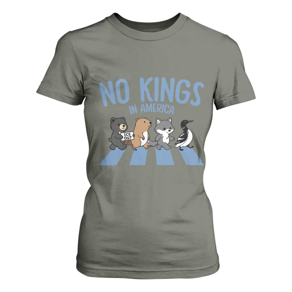 Funny Political No Kings In America T Shirt For Women Gift For Animal Lovers TS12 Military Green Print Your Wear
