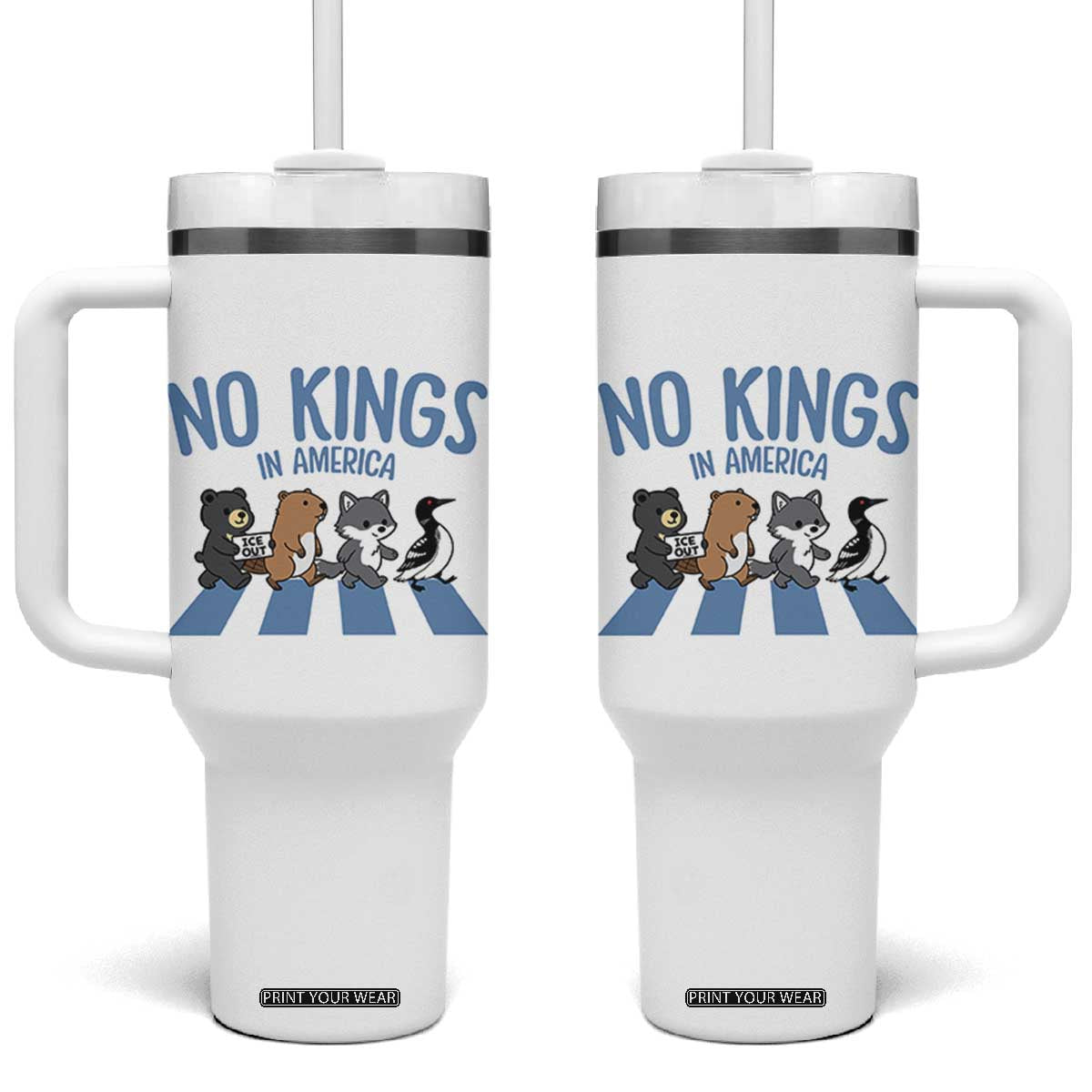 Funny Political No Kings In America Tumbler With Handle Gift For Animal Lovers TS12 One Size: 40 oz White Print Your Wear