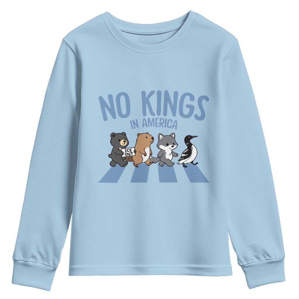 Funny Political No Kings In America Youth Sweatshirt Gift For Animal Lovers TS12 Light Blue Print Your Wear