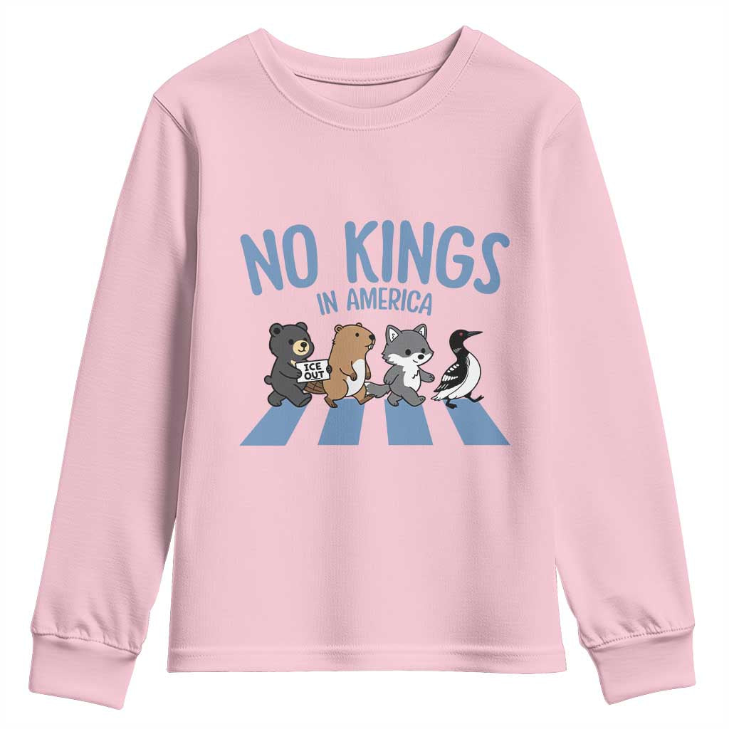 Funny Political No Kings In America Youth Sweatshirt Gift For Animal Lovers TS12 Light Pink Print Your Wear