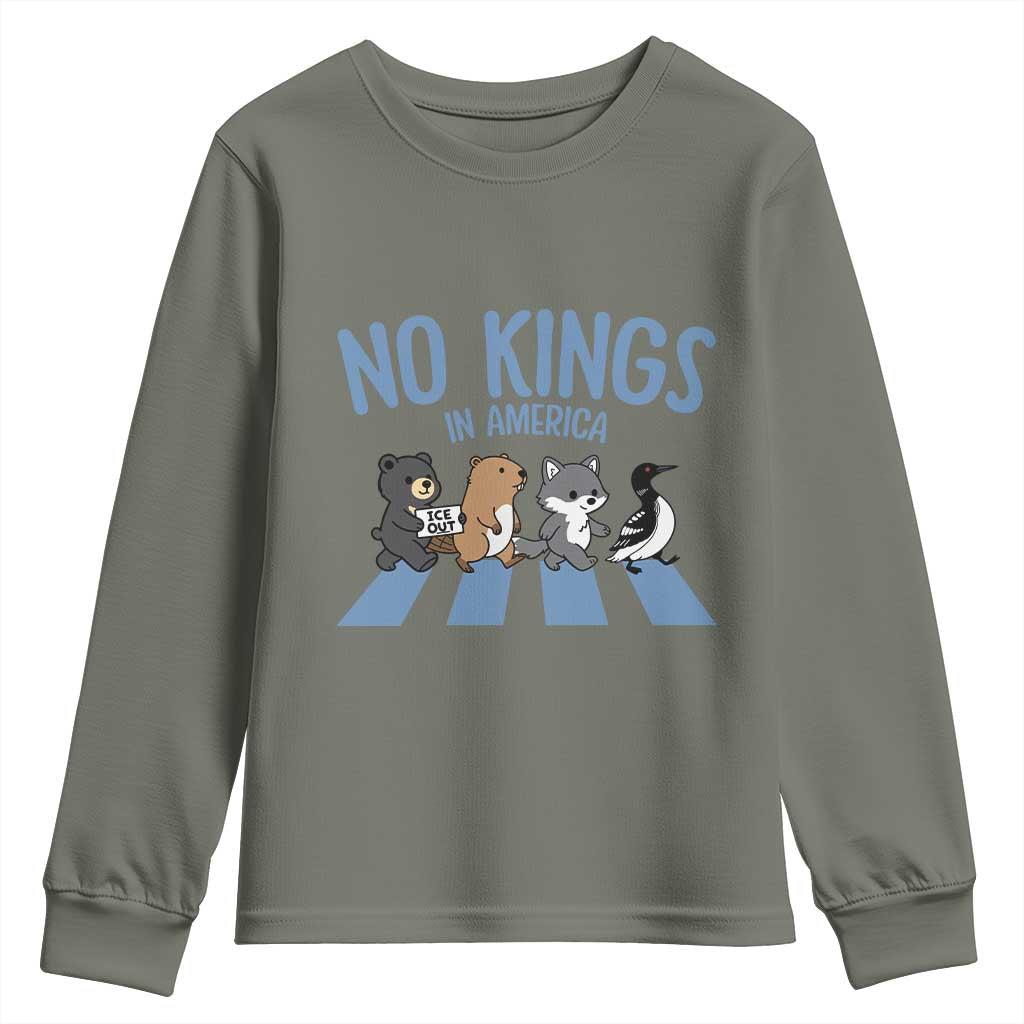Funny Political No Kings In America Youth Sweatshirt Gift For Animal Lovers TS12 Military Green Print Your Wear