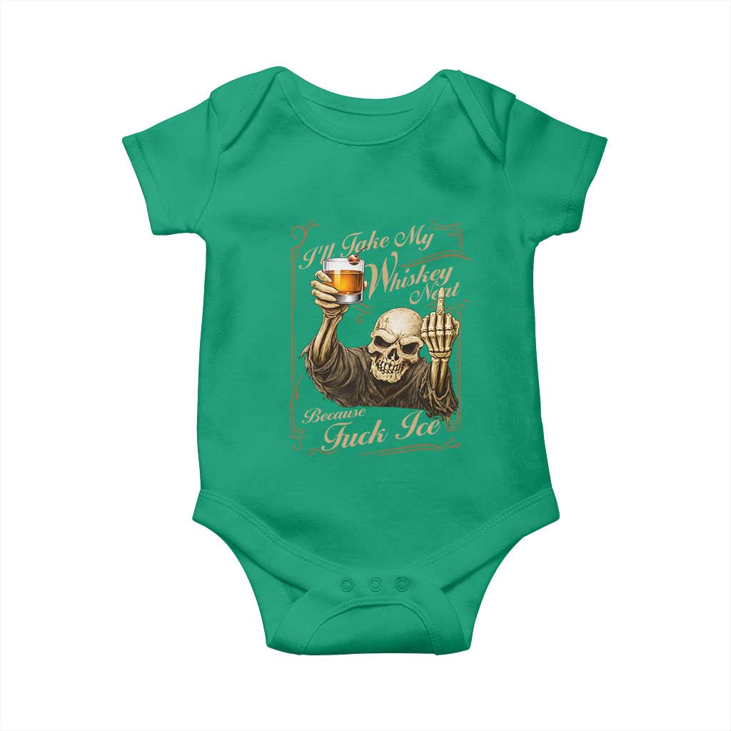Skeleton Whiskey Baby Onesie I Will Take My Whiskey Neat No Ice TS12 Irish Green Print Your Wear